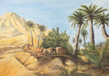 Hintergrundbild  Wüste mit Palmen - 70 x 100 cm